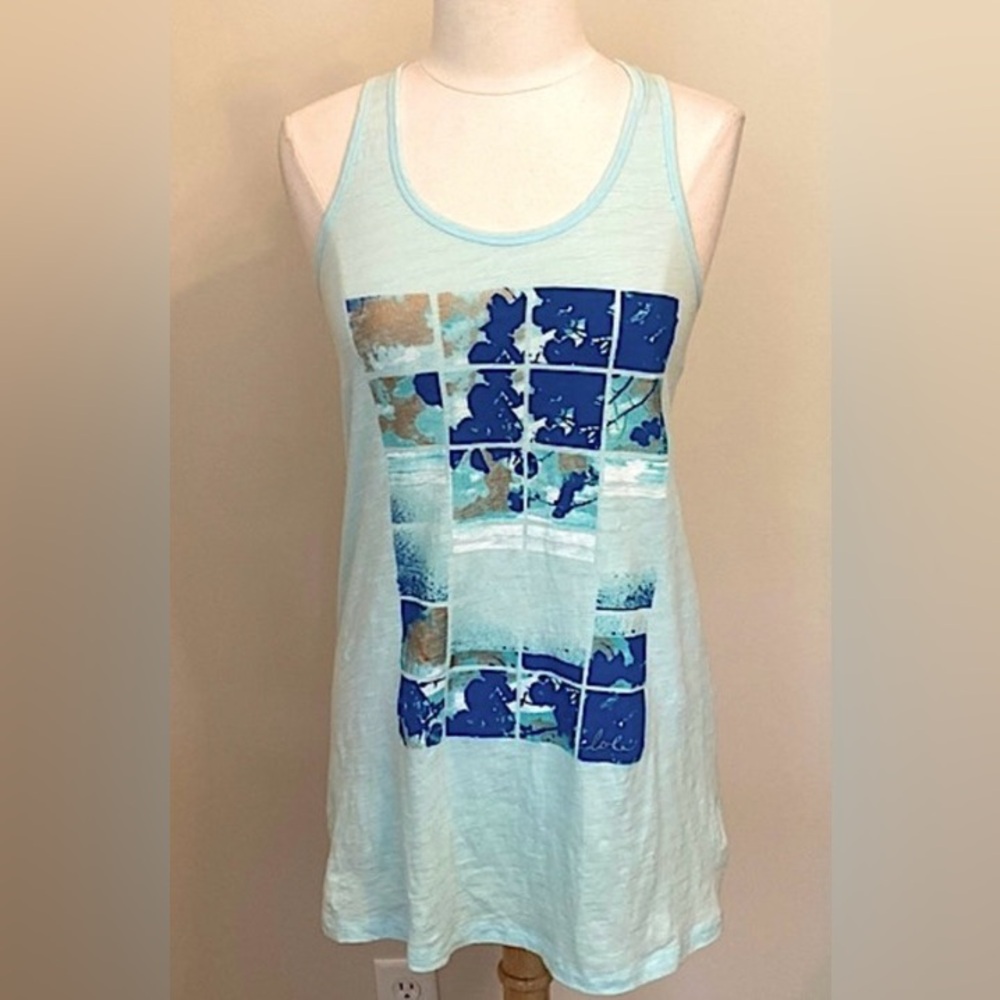 Lole Turquoise Y2K Sporty Graphic Printed SZ S Racerback Active Tank Top
